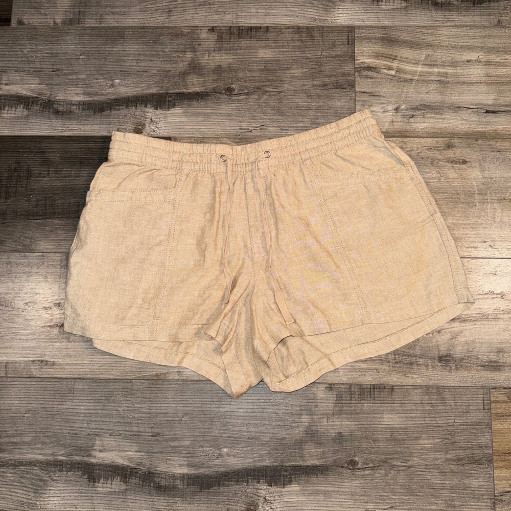GAP Linen Blend‎ Pull On Shorts Womens L Tan Elastic Waist Casual Summer